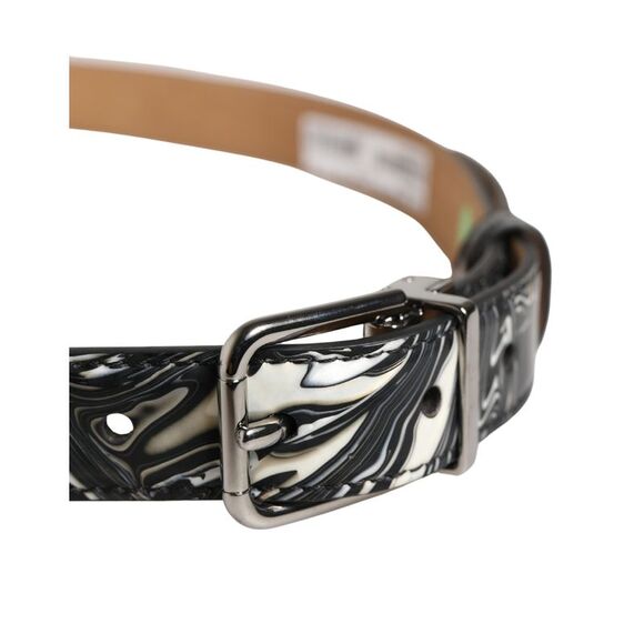 Dolce & Gabbana Men Black Marble Leather Metal Buckle Men's Belt
